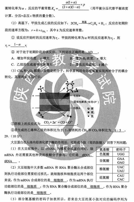 2020年重庆高考理综试题及答案解析