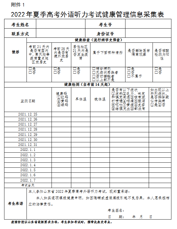 山东致2022年夏季高考外语听力考试考生的一封信