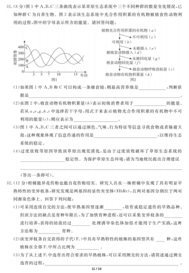 2020届广东高三理科综合第四次模拟试题