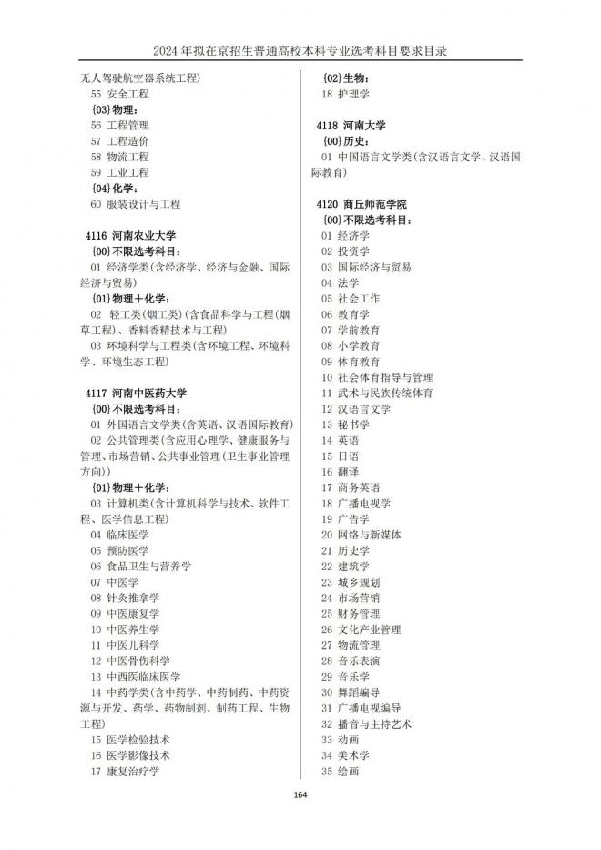 2024年拟在北京招生普通高校本科专业选考科目要求目录