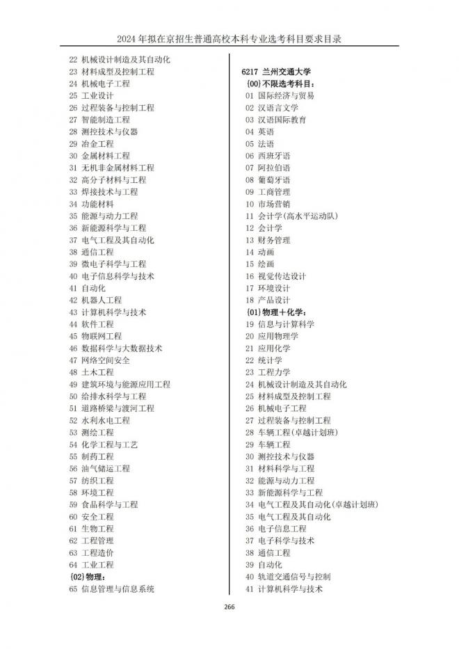 2024年拟在北京招生普通高校本科专业选考科目要求目录