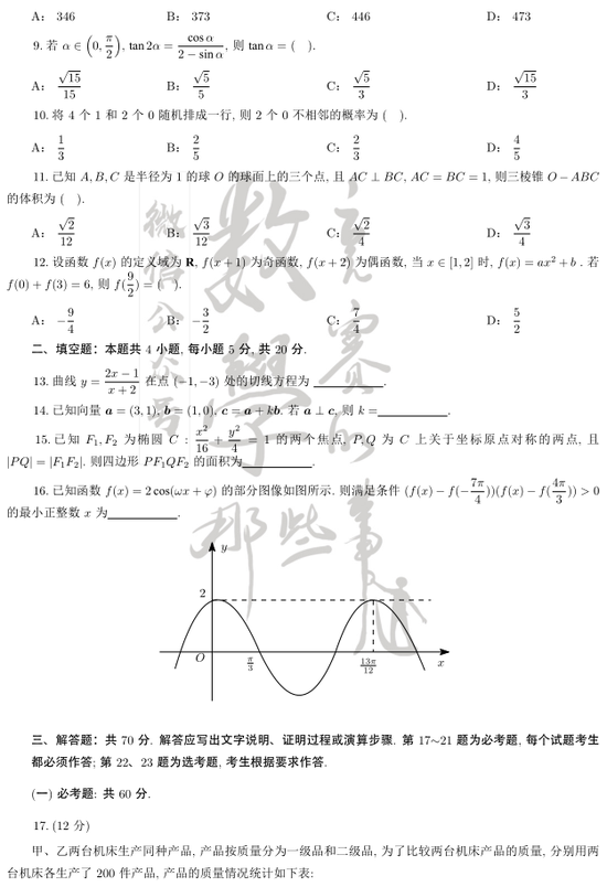 2021年全国卷2（甲卷）高考数学试卷试题及答案解析（答案WORD版）