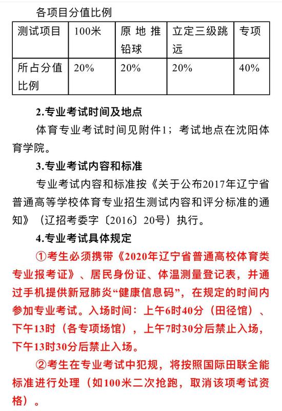 2020辽宁普通高等学校体育专业招生工作实施办法2