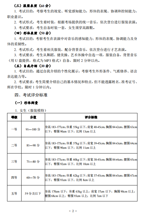 2022年湖北省艺术统考（服装表演专业）考试大纲